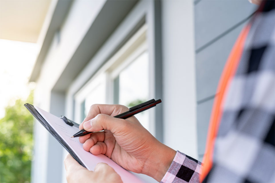 Image of a landlord looking at a checklist on a clipboard